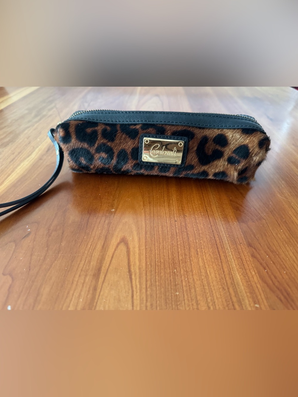 Cavallini Leopard Print Wristlet Cosmetic Pouch in Brown